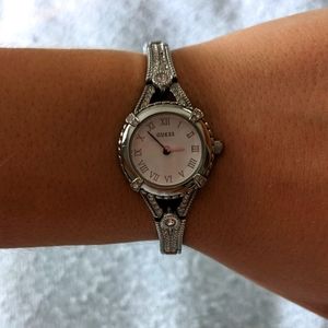 Guess silver-tone and rhinestone analog watch